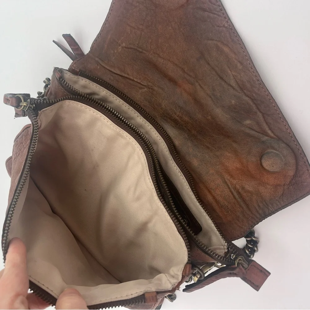 Maxon soft Brown Italian Leather Crossbody Bag chain Strap multi pockets purse - Picture 7 of 10
